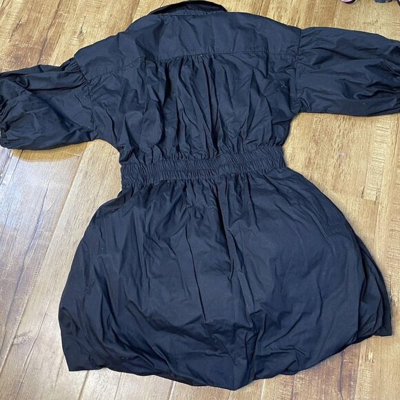 Free People Shoulder Ruched Collar Button Up Mini Dress Black Medium M - Picture 5 of 7
